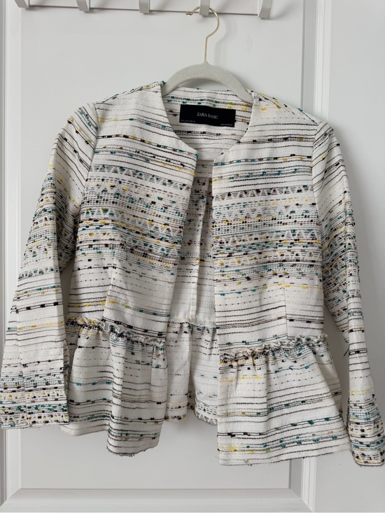 Zara Jackets & Blazers - Zara Cream Tweed Peplum Open-Front Jacket with Multicolor Thread